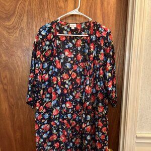 Red White Blue Floral Long Sleeve Dress – Bold Print Lightweight Knee Length